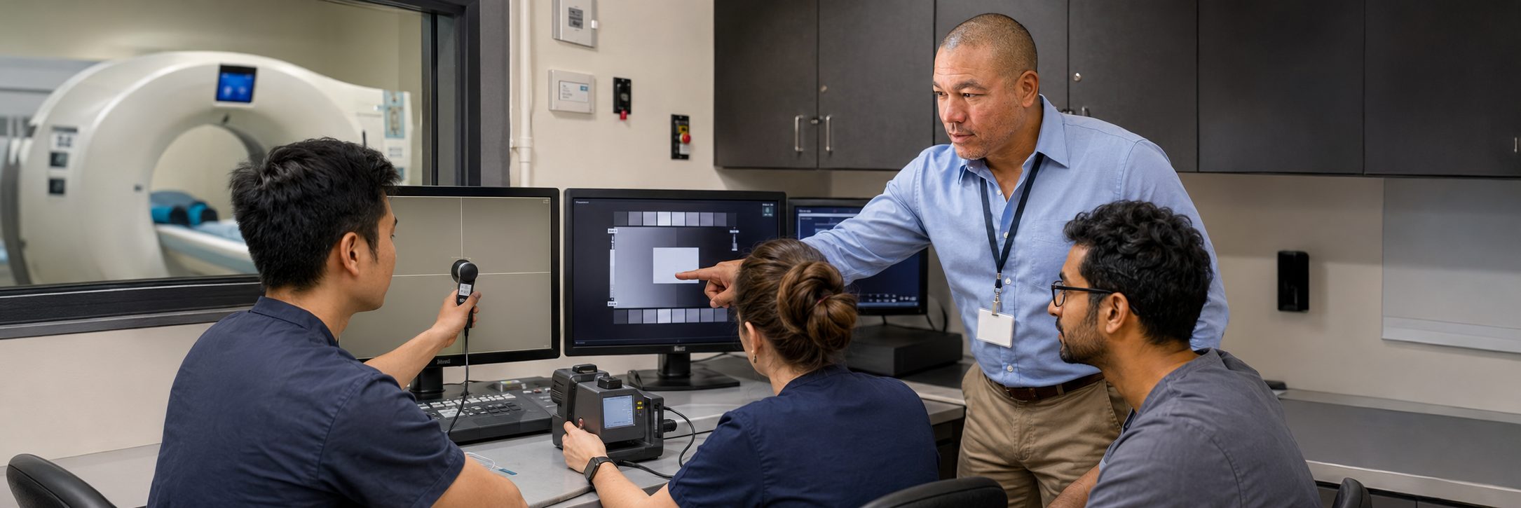 Infusion pump preventive maintenance and calibration | BiomedRx HTM services Biomedical technicians performing infusion pump preventive maintenance in an infusion suite