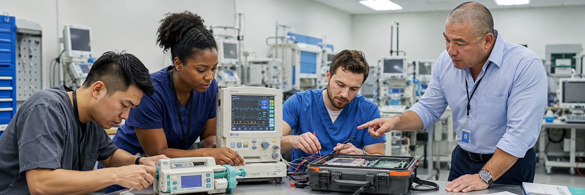 Medical imaging equipment service on a mammography system with test instrumentation
