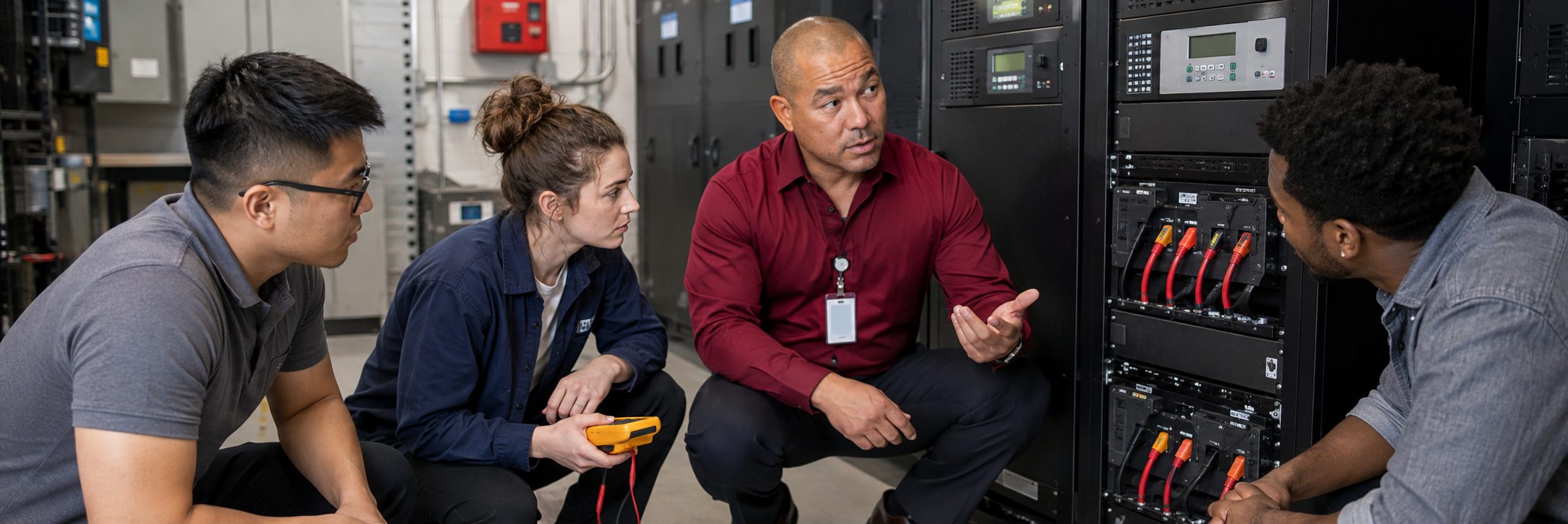 Operating room surgical light inspection and service | BiomedRx HTM services HTM technicians inspecting operating room surgical lights during scheduled service