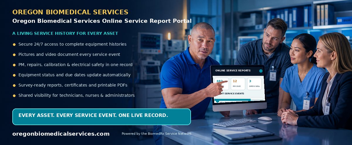 Oregon Biomedical Services Online Service Report Portal — every service event, live in your secure online report portal; view a sample report