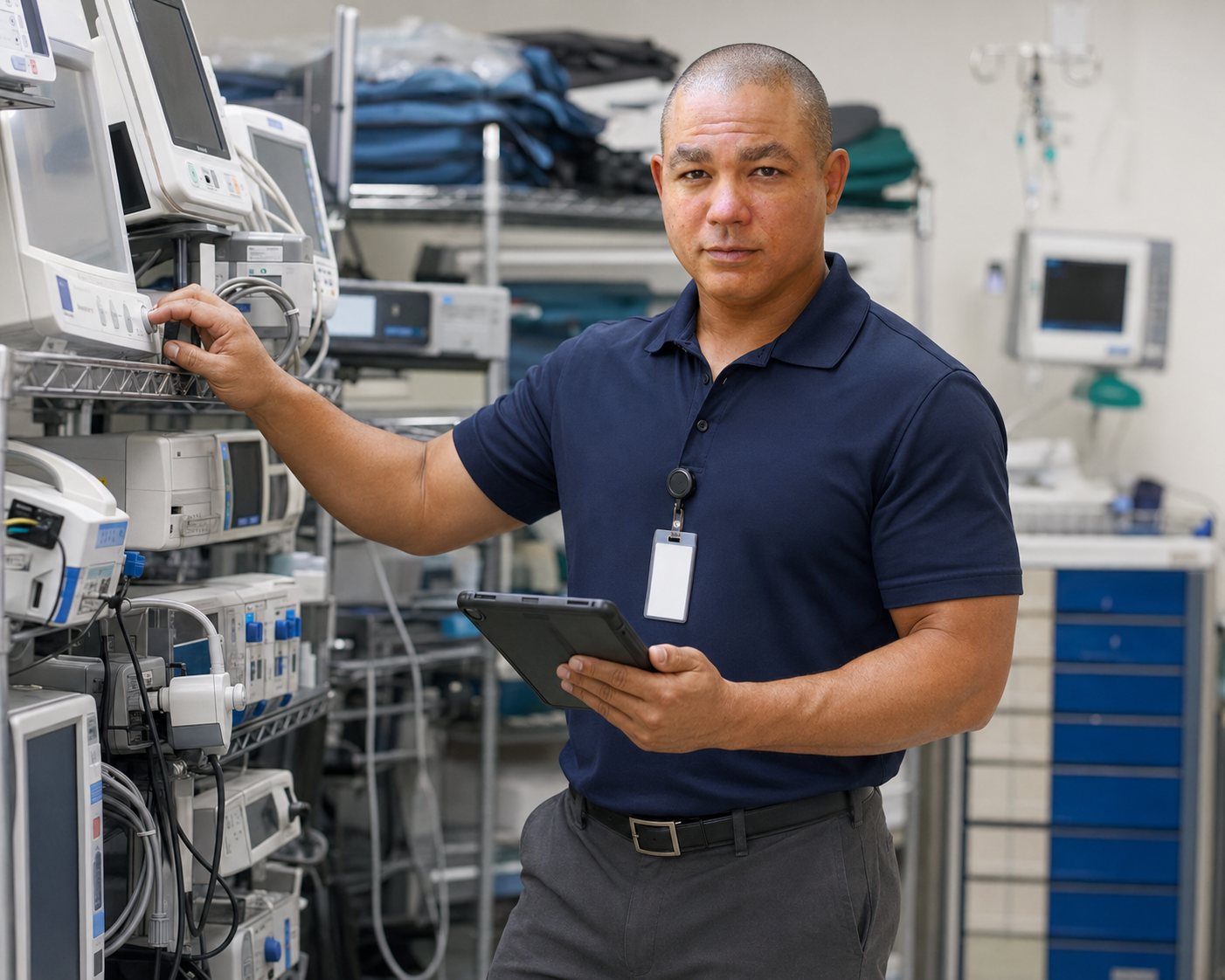 BiomedRx technician performing medical imaging equipment service to protect patient safety